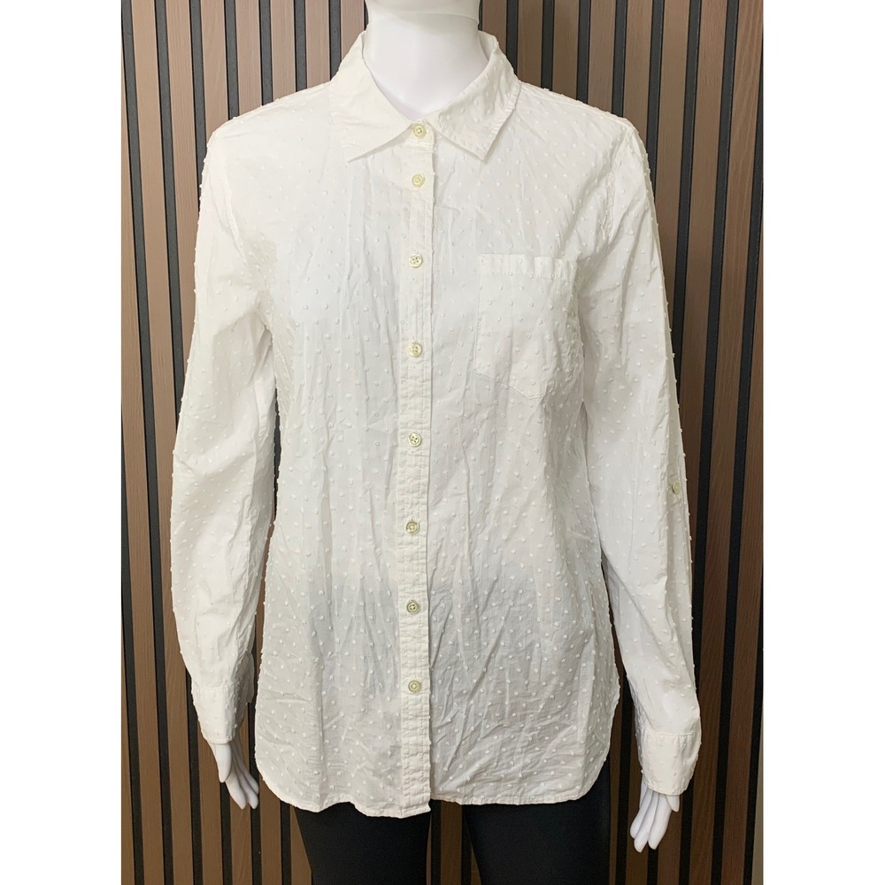 Talbots Women's White Swiss Dot Cotton Button Down Shirt Blouse Size M